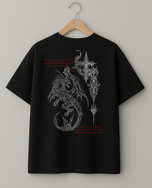 The Sentinel Wyvern Hand Scripted Gothic Oversized T-Shirt