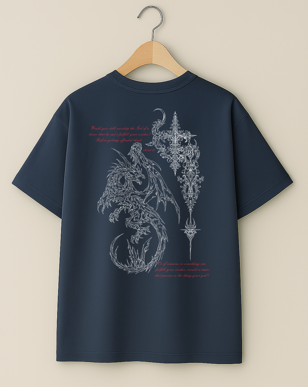 The Sentinel Wyvern Hand Scripted Gothic Oversized T-Shirt