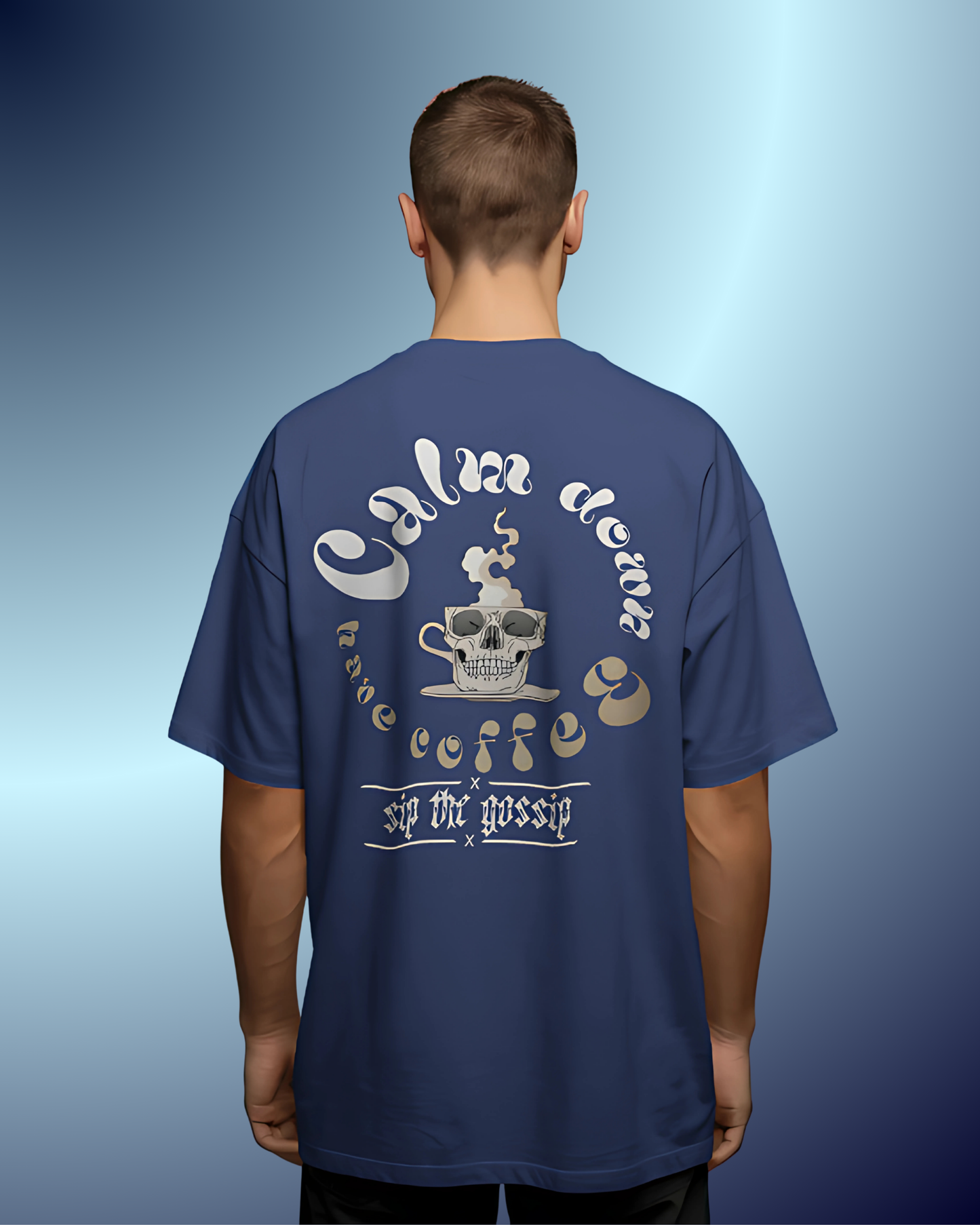 Calm Down Coffee Skull Graphic Unisex Oversized T-Shirt