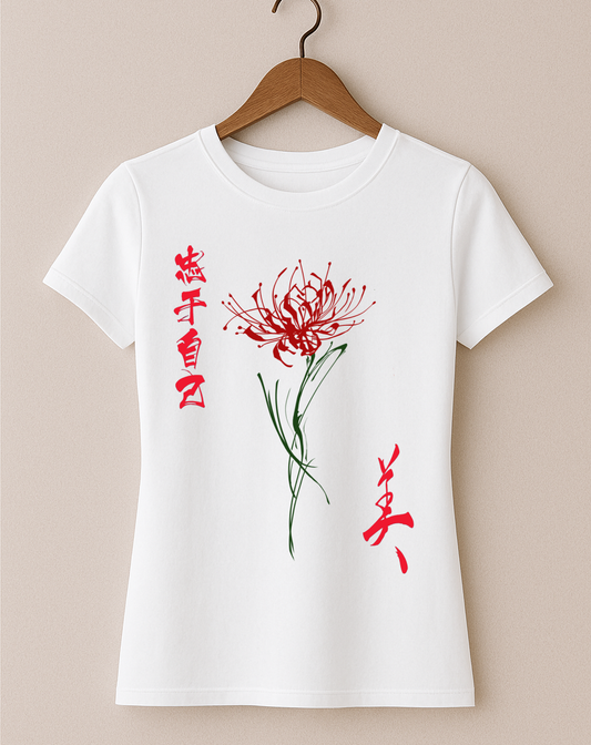 Blossom Calligraphy T-Shirt – Minimalist Floral Graphic Tee for Women